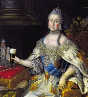 Painting of Russian Empress Catherine II (Catherine the Great) holding a beer.